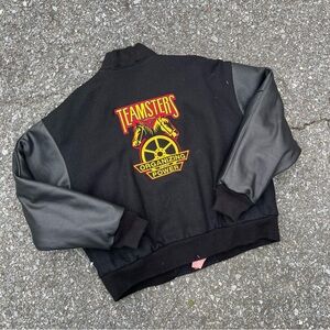 Teamsters International Black Wool/Leather Varsity Jacket Rare J Hoffa Era